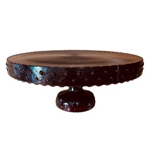 L.E. SMITH GLASS Vintage Ruby Red Hobnail Cake Pie Plate 10.5” Pedestal USA